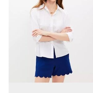Talbots Navy cotton poplin scallop hem shorts